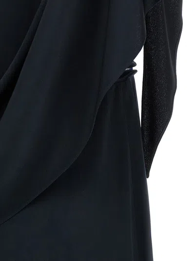 Fabiana Filippi Dress Ruffle Detail Asymmetrical Hem Round Neckline In Blue