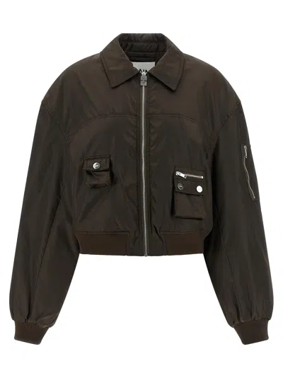 Ganni Duchesse Nylon Bomber Jacket In Brown