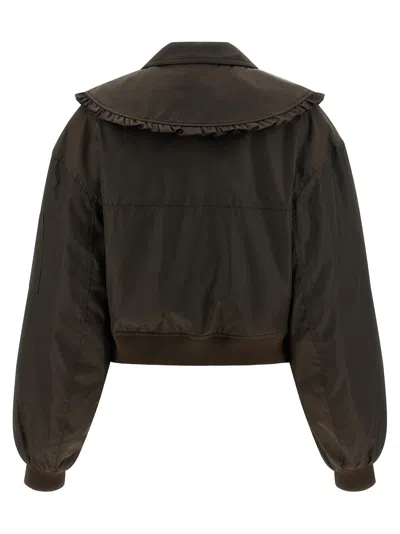 Ganni Duchesse Nylon Bomber Jacket In Brown