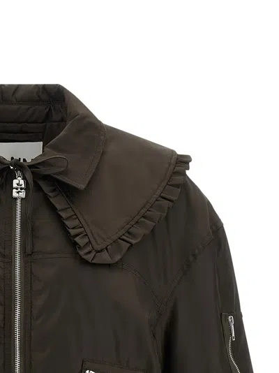 Ganni Duchesse Nylon Bomber Jacket In Brown