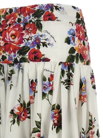 Dolce & Gabbana White Long Skirt With Floral Print And Elasticated Waistband In Cotton Woman