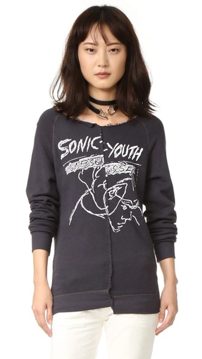 R13 Split Seam Sonic Youth Sweatshirt In Vintage Black