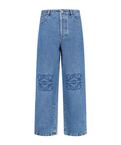 Loewe Denim Trousers Belt Loops Embroidered Back Pockets In Blue