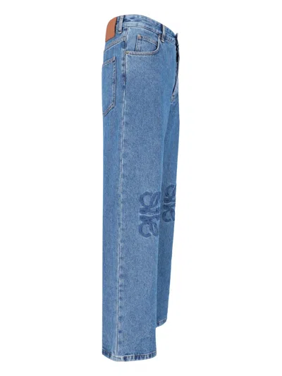Loewe Denim Trousers Belt Loops Embroidered Back Pockets In Blue