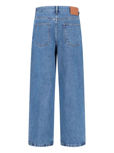 Loewe Denim Trousers Belt Loops Embroidered Back Pockets In Blue