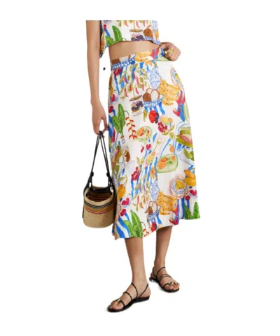 Farm Rio Fresh Table Patterned Midi Skirt In Multi