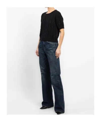 Frame The Sequin Gathered Sweater In Black