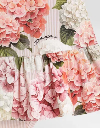 Dolce & Gabbana Hydrangea-print Striped Cotton Canvas Dress In Pink