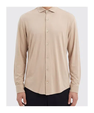 Eleventy Double-button Collar Shirt In Brown