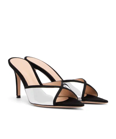 Gianvito Rossi 85mm Shiny Leather And Suede Pointed-toe Mules Sandals In Black