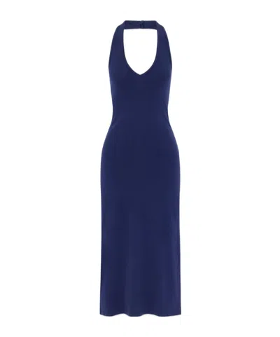 Nili Lotan Stevie Halter-neck Cotton-jersey Midi Dress In Blue