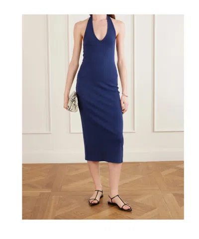 Nili Lotan Stevie Halter-neck Cotton-jersey Midi Dress In Blue
