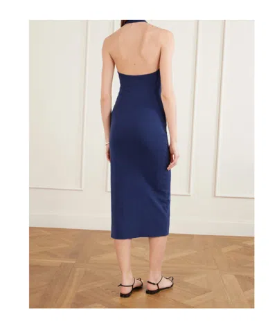 Nili Lotan Stevie Halter-neck Cotton-jersey Midi Dress In Blue