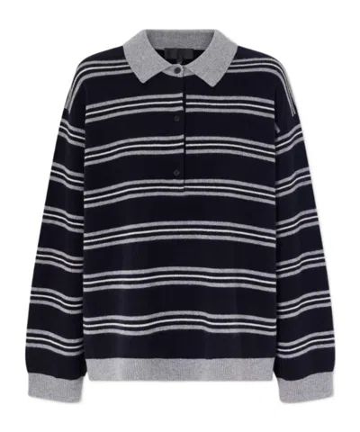 Nili Lotan Galvez Striped Cashmere Polo Sweater In Black
