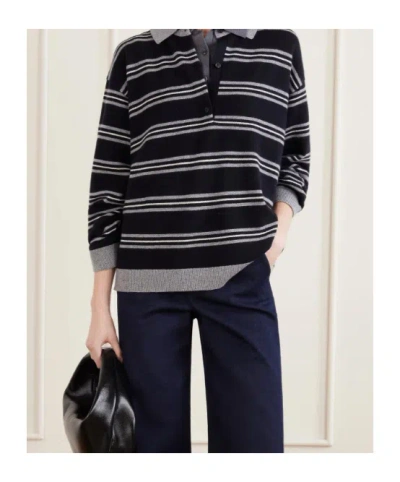 Nili Lotan Galvez Striped Cashmere Polo Sweater In Black