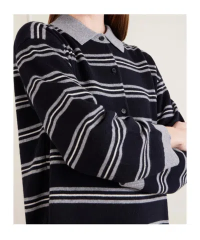 Nili Lotan Galvez Striped Cashmere Polo Sweater In Black