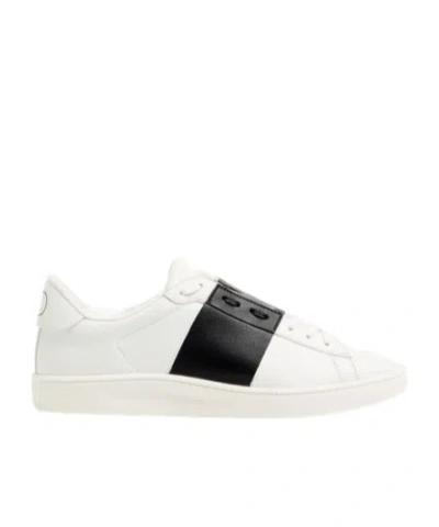 Valentino Blue Calf Leather Bos Taurus Low Top Sneakers In Black