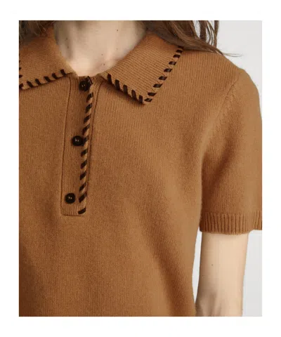 Frame Whipstitched Leather-trimmed Wool And Cashmere-blend Polo Shirt In Brown