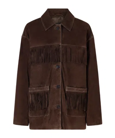 Nili Lotan Foudre Fringe-trimmed Suede Jacket In Burgundy