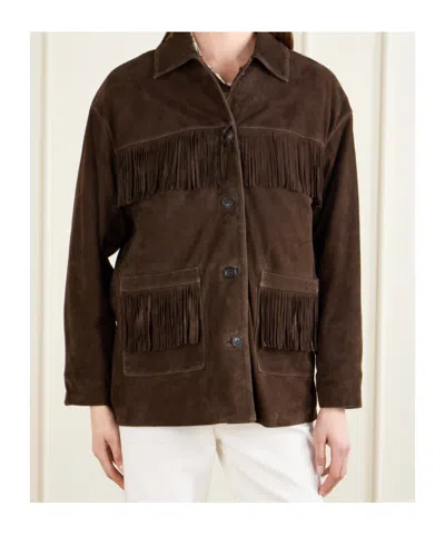 Nili Lotan Foudre Fringe-trimmed Suede Jacket In Burgundy
