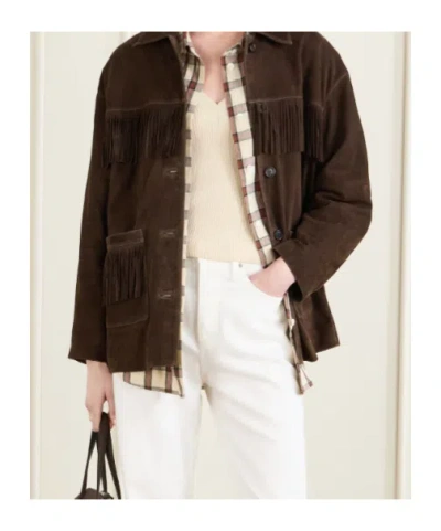 Nili Lotan Foudre Fringe-trimmed Suede Jacket In Burgundy