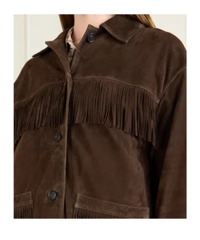 Nili Lotan Foudre Fringe-trimmed Suede Jacket In Burgundy