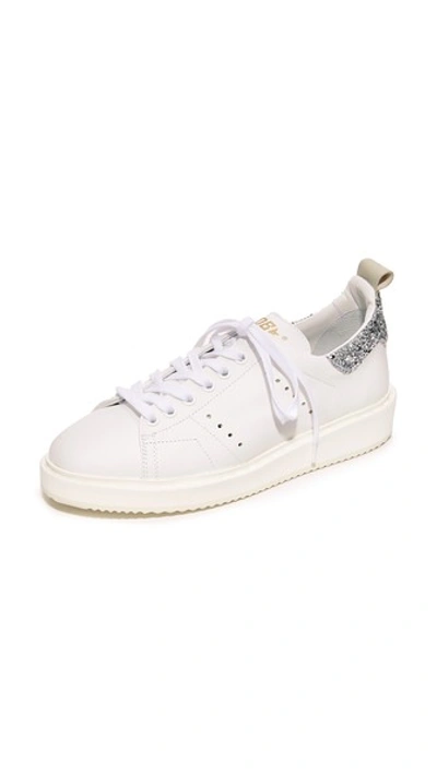 Shop Golden Goose Starter Sneakers In White/silver Glitter