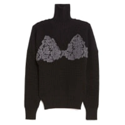 Msgm Lace Bra Turtleneck Sweater In  Black