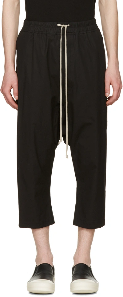 Shop Rick Owens Black Cropped Drawstring Trousers