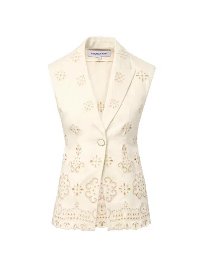 Veronica Beard Townes Eyelet Cotton Twill Vest In White