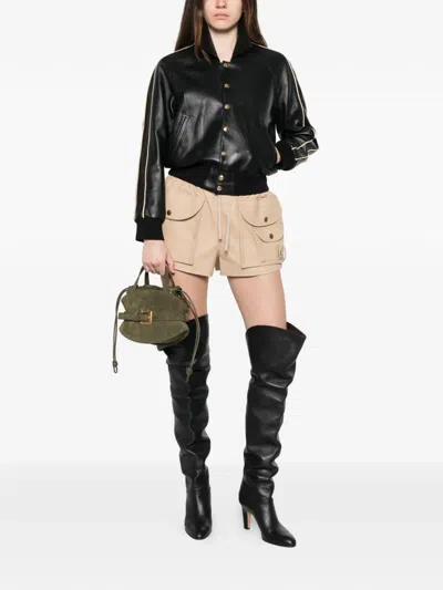 Balmain Leather Shorts In Neutral