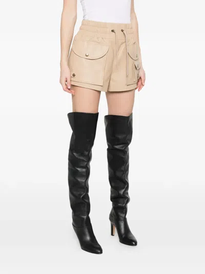 Balmain Leather Shorts In Neutral