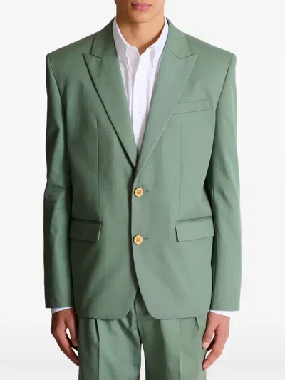 Balmain Single-breasted Peak-lapel Blazer In Green