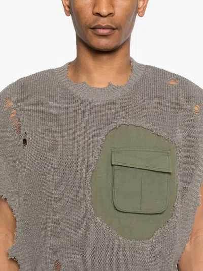 Khoki Distressed Pocket T-shirt In Gray