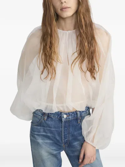 Frame The Sheer Balloon Blouse In Cream In White