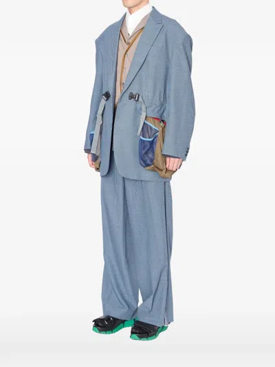 Kolor Plaid Multi-pocket Blazer In Blue