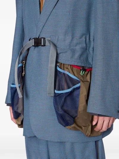 Kolor Plaid Multi-pocket Blazer In Blue