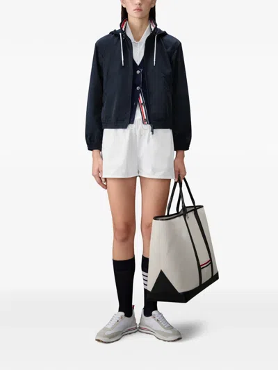 Thom Browne Drawstring Stripe Shorts In White