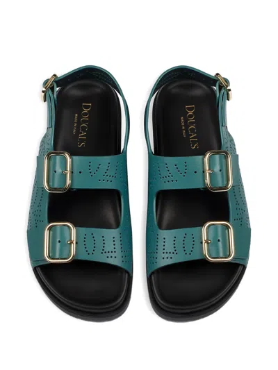 Doucal's Perforated Buckle Leather Sandals In Multi