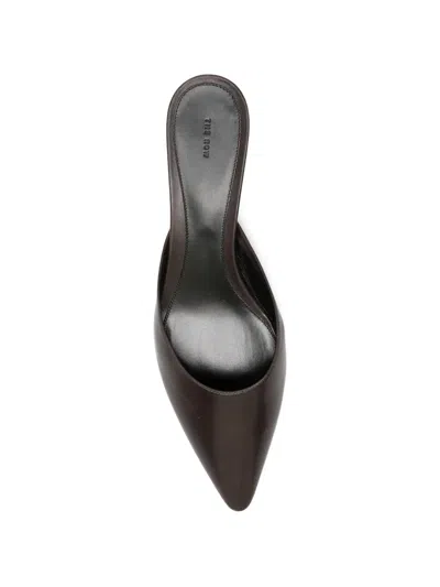 The Row Pointed Leather Mules In Brown