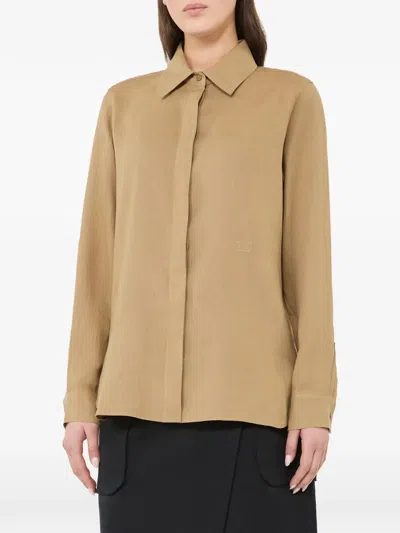 Max Mara Collared Linen Shirt In Neutral