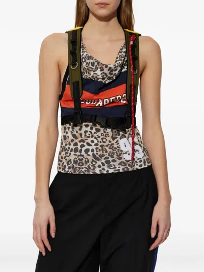 Dsquared2 Leopard-print Harness Top In Multi