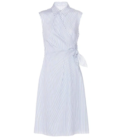 Jw Anderson Knotted Striped Cotton Shirt Dress In White Llue