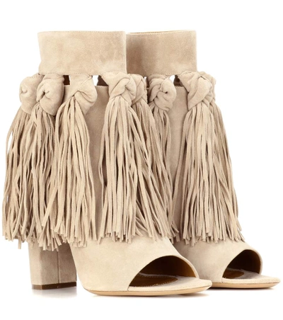 Chloé Tasselled Suede Ankle Boots In Sweet Leige