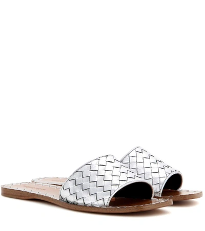 Bottega Veneta Metallic Leather Slip-on Sandals In Silver
