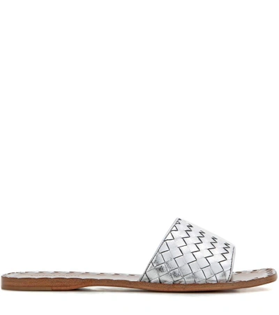 Shop Bottega Veneta Metallic Leather Slip-on Sandals In Silver