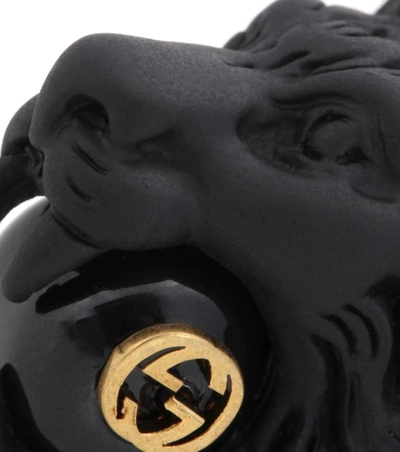 Shop Gucci Lion Head Ring In Black