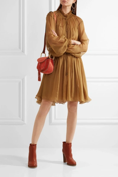 Shop Chloé Hudson Mini Whipstitched Suede Shoulder Bag