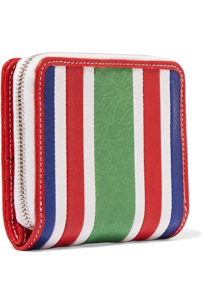 Shop Balenciaga Striped Textured-leather Wallet