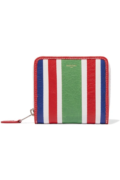 Balenciaga Striped Textured-leather Wallet In Green Stripe